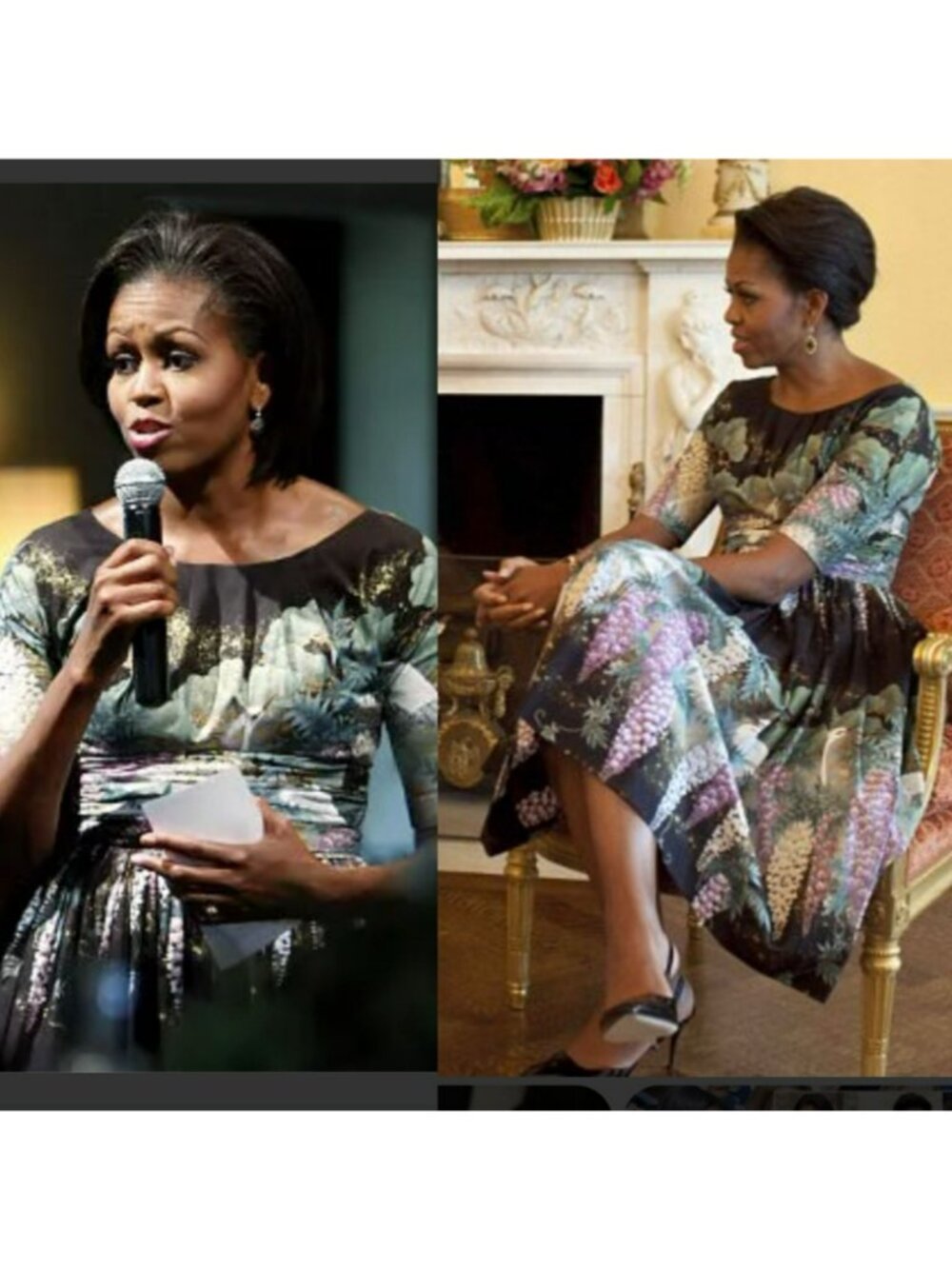 Tracy Feith Michelle Obama Black Purple Fit Flare Dress Wisteria Floral FLOTUS - Picture 3 of 16